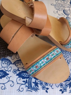 Handmade sandals size 38, genuine leather, multicolor