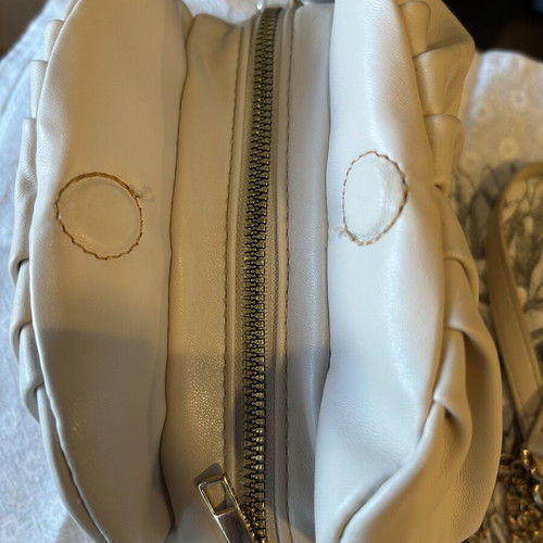 Pouch Bag Crossbody Used, Beige with Gold Chain Strap