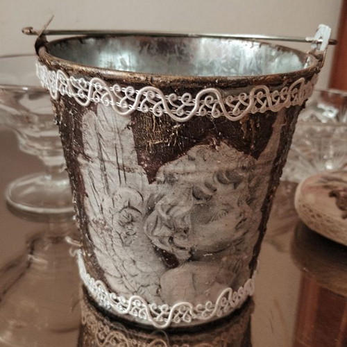 Decorative metal bucket with decoupage new