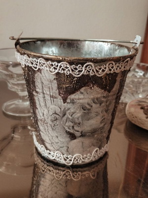 Decorative metal bucket with decoupage new