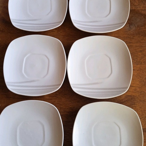 Fylliana tea saucers like new, set of 6 white porcelain with gray designs