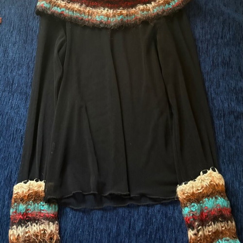 Black sheer blouse with knitted collar and sleeves like new