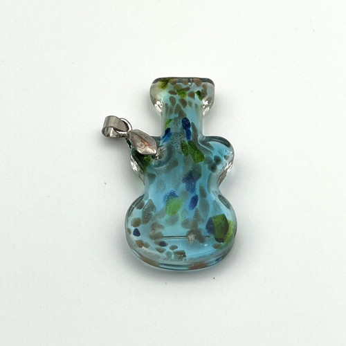 Handmade Murano fused glass guitar pendant, turquoise green gold