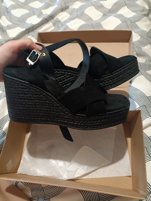 Sandals new, leather, black, size 39, Greek made