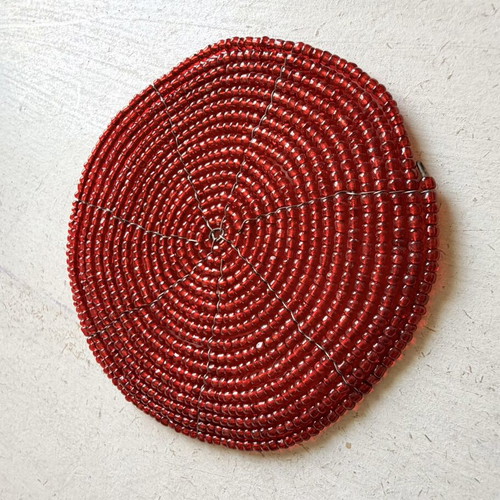 Set of 6 retro handmade coasters with red beads and wire