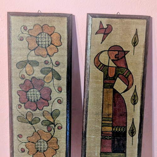 Vintage wooden mid-century modern pair of wall panels, Scandinavian design