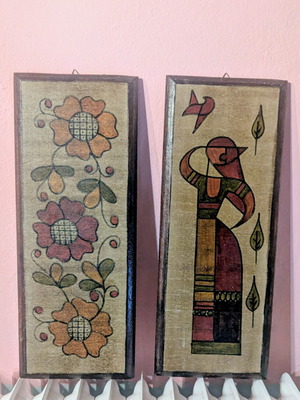 Vintage wooden mid-century modern pair of wall panels, Scandinavian design