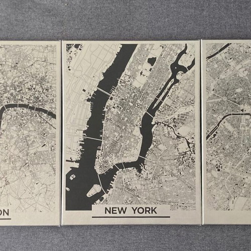 Decorative canvas prints like new with New York, London, Paris maps