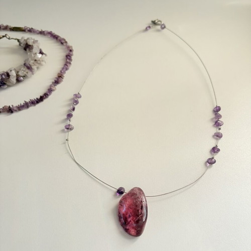 Handmade jewelry set with amethyst, 3 pieces used