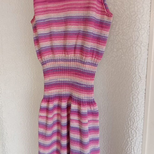 Handmade knitted summer dress cotton, size M, white and pink