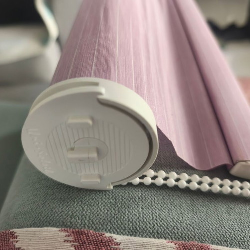Lilac satin roller blind with white stripes like new