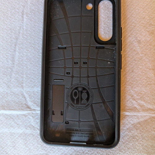 Samsung Galaxy S22 used, black, with Spigen military case