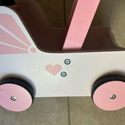 Wooden Doll Pram and Baby Walker used, pink