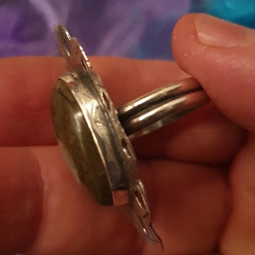 Retro ring with ammonite fossil new
