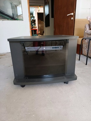 Bluesky DVD player and TV stand like new, dark gray with glass door