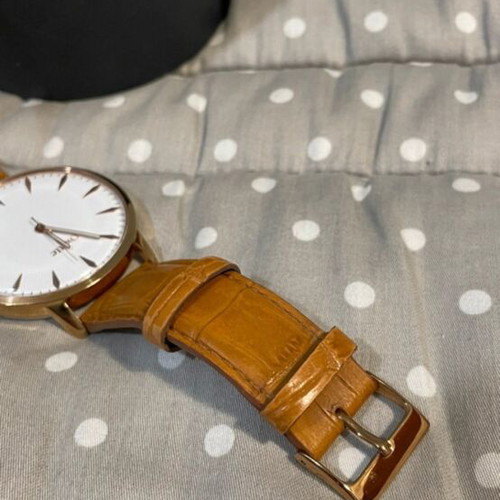Oxette wristwatch used, brown leather strap, gold details