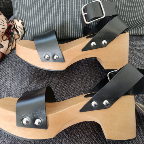 Zara leather wooden platform sandals new size 37 black and brown