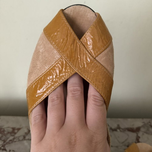 FS/NY Peep-Toe Ballerina Shoes, beige with tan details