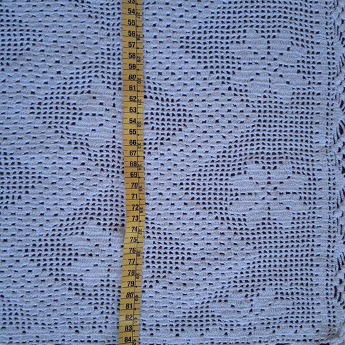 Rectangular doily used, handmade crochet white