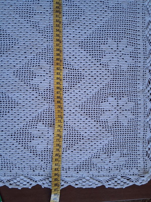 Rectangular doily used, handmade crochet white