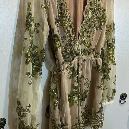 Sequin jumpsuit size M like new, beige and green