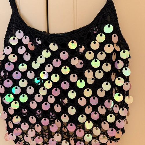 Black top with iridescent pink discs like new, size S