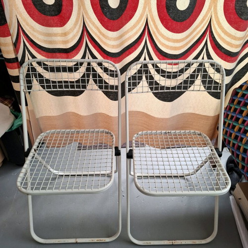 Talin folding chairs used, metal grid design, set of 2, 1980