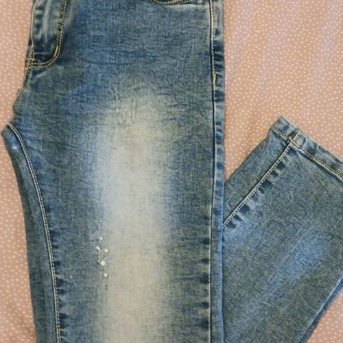 Elastic jeans with rhinestones like new, size L, blue