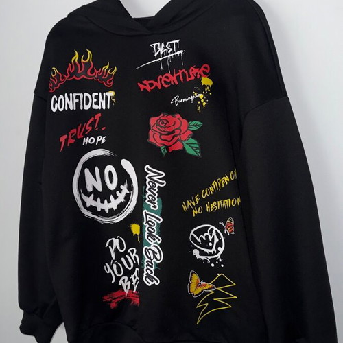 Shein oversize hoodie black M with graffiti print like new