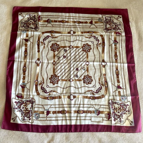 Vintage scarf Meunier like new in vine red and grey