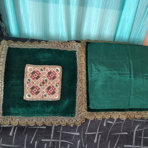 Handmade embroidery with green velvet like new