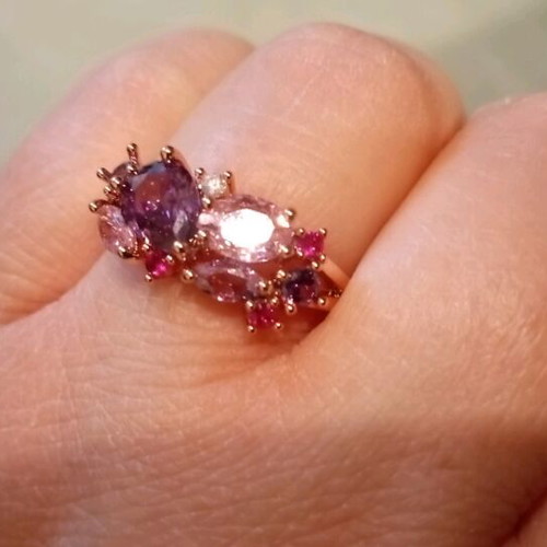 Faux ring with pink and purple stones new