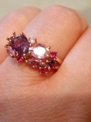 Faux ring with pink and purple stones new