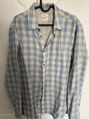 M & S light blue with white stripped shirt, regular fit, M