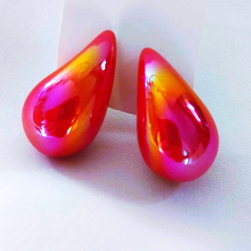 Teardrop earrings new iridescent orange-red-magenta-gold