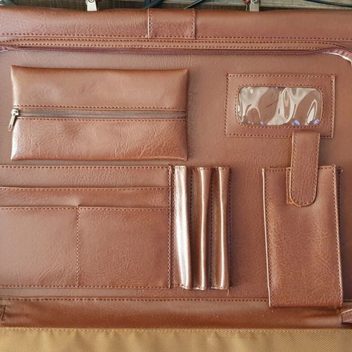 Amig brown briefcase new 4 compartments with strap and lock