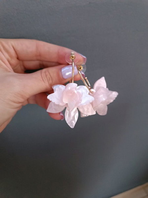Earrings like new gold hoop with pink flower, summer design
