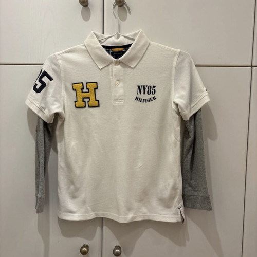 Tommy Hilfiger children's polo shirt new, age 7, white and gray
