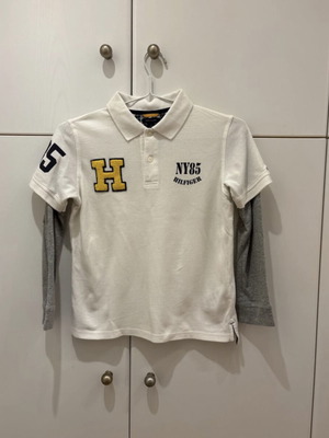 Παιδική μπλούζα με γιακά Tommy Hilfiger καινούργια, 7 ετών, άσπρη και γκρι