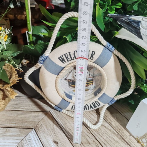 Wooden seagull and HMS Endeavour lifebuoy nautical decor set