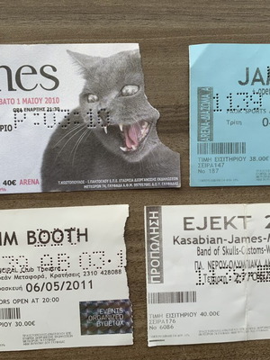 Concert Tickets used, James & Tim Booth pack of 4, 2010-2012