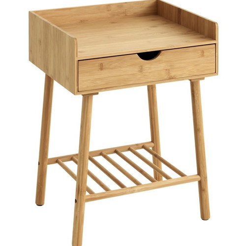 Κομοδίνα Bamboo MDF μασίφ ξύλο με συρτάρι, διάσταση 40x55x35 cm