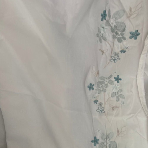 White lined curtains with green floral strip, 160x225 cm