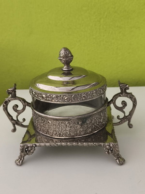 Victorian sugar bowl used, alpaca material, 1880-1920