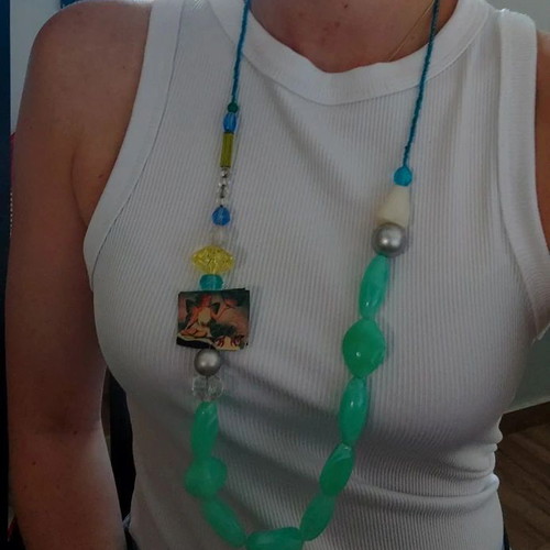 Quirky Y2K Fairycore Statement Necklace used, green turquoise