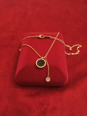 Steel necklace gold color with two circular pendants new
