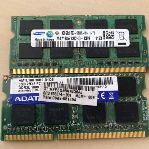 Memory modules used, various types
