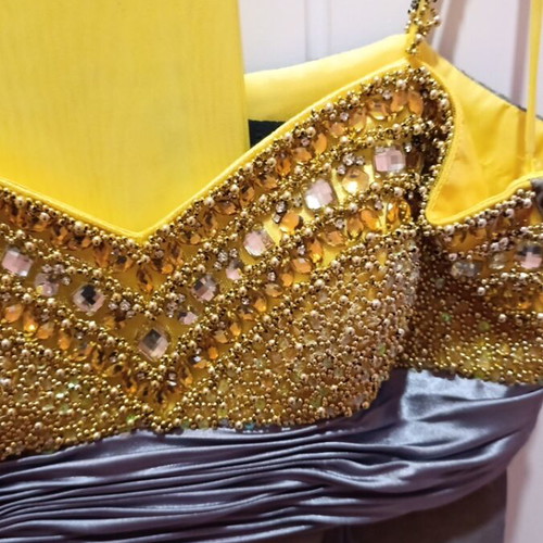 Evening dress Allure gray and yellow with embroidered bust like new