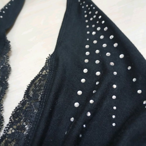 Caramella black elastic halter top with lace and rhinestones like new