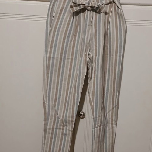 Attrattivo linen high-waisted pants used, beige, summer style